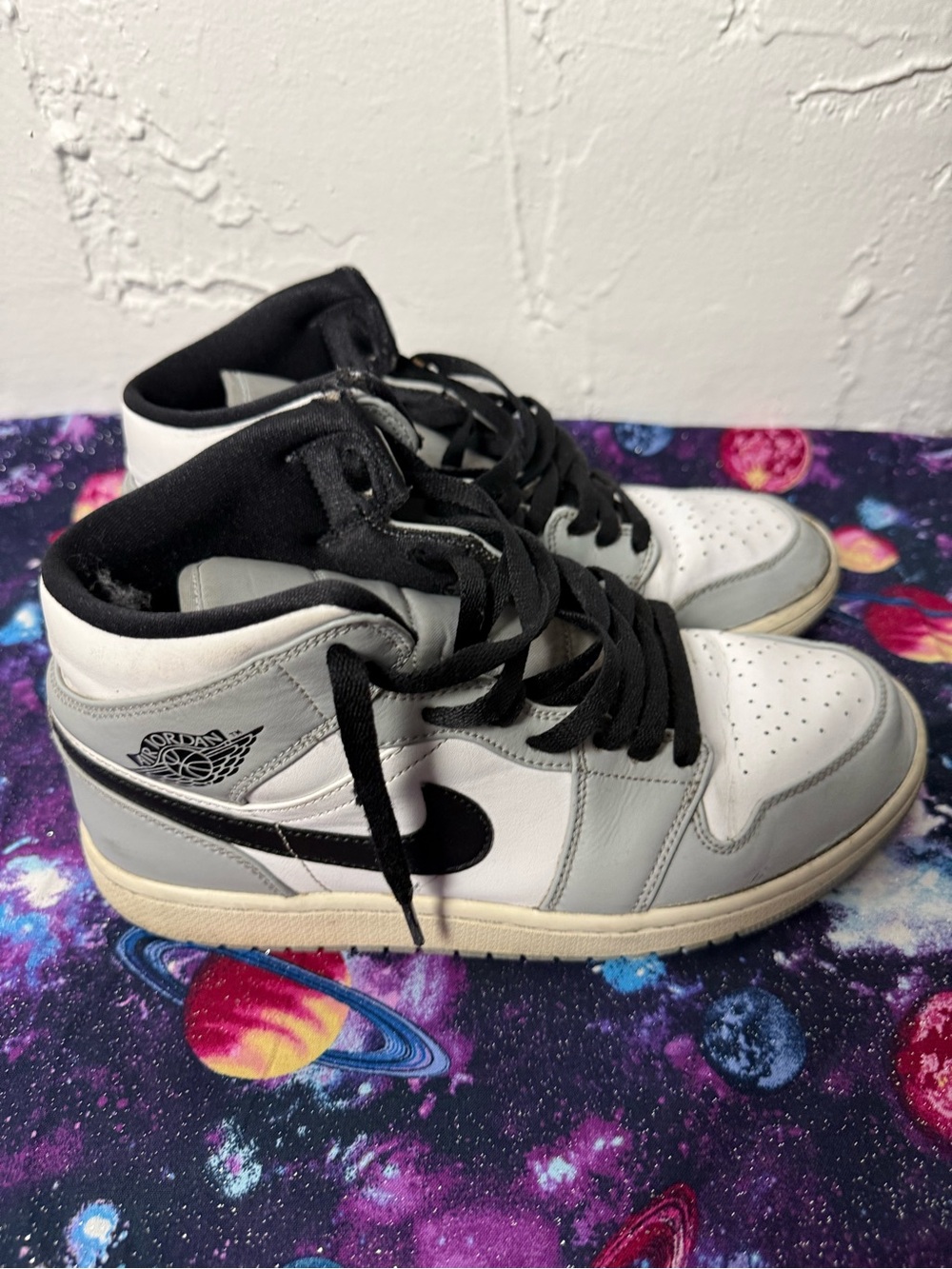 Nike Air Jordan 1 Mid White, Gray & Black Sneakers